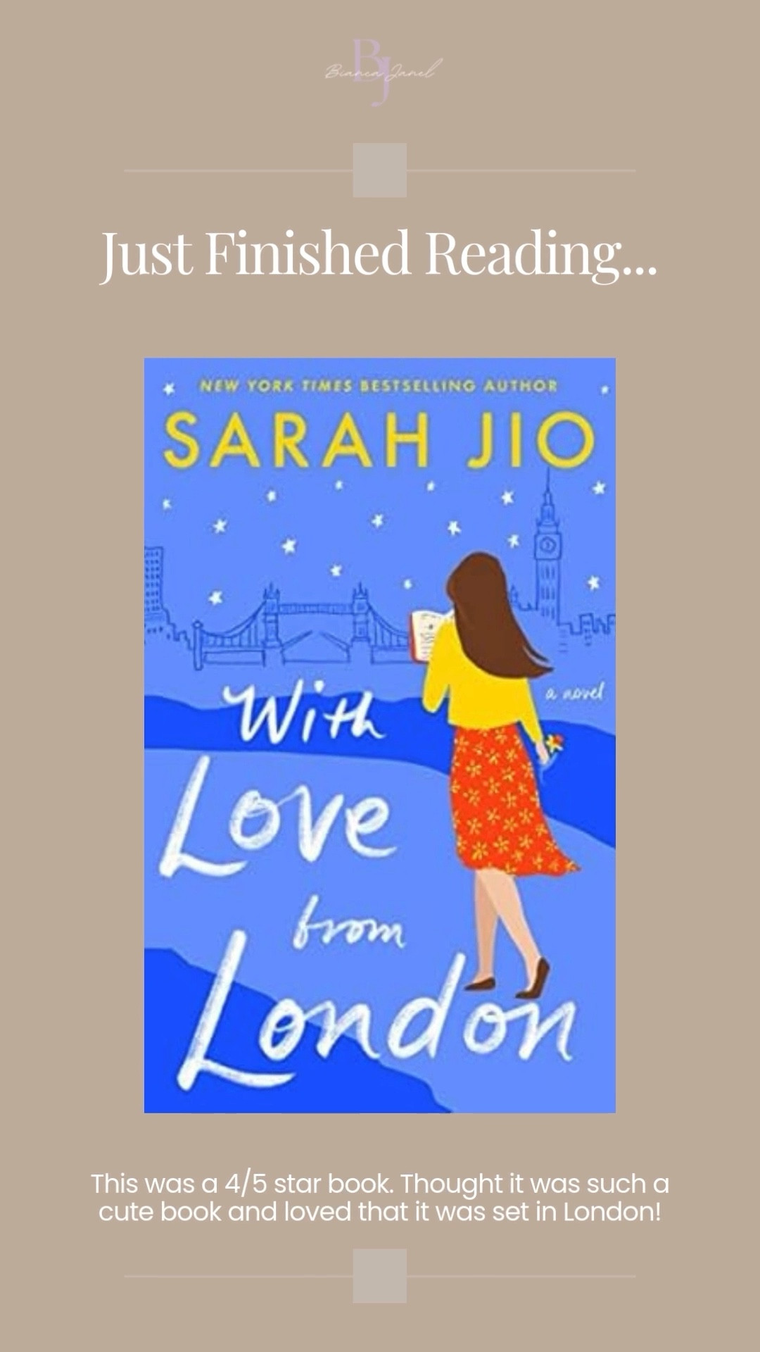 Just finished With Love from London—4/5 stars! ⭐️✨ I absolutely loved how vividly it captured London and found the mother-daughter relationship so beautifully unexpected. Such a heartfelt and charming read! Have you read this one? 📖💕  #BiancaJanel #WithLoveFromLondon #CurrentRead #BookReview #LTKBookClub #CozyReads #ChickLit #FictionLover #Bookstagram #WeekendReading #BooksToLove #LTKFinds 

#LTKFindsUnder50 #LTKSeasonal