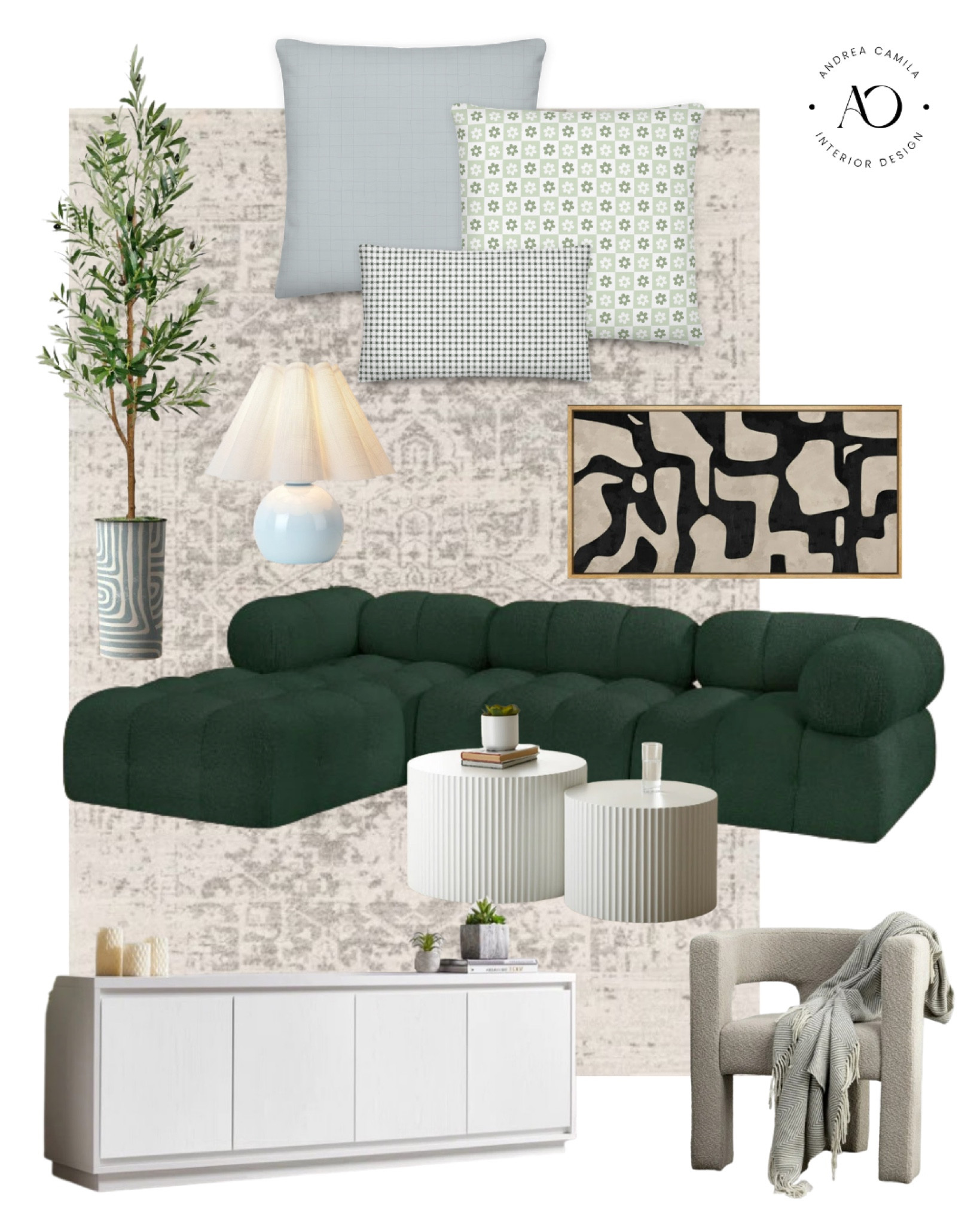 The best and most affordable living room for an eclectic style. Oversized canvas print abstract art. Fake olive silk planted pot plus tree. Bouquet upholstered armchair set of two. Scalloped cute small table lamp. White wood coffee table set. Traditional oriental area rug in light beige. White wood TV stand. Round small end table. 

#LTKsalealert #LTKfindsunder50 #LTKhome