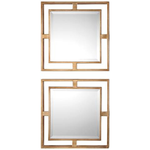 Allick Antiqued Gold Leaf 18" Square Wall Mirror Set of 2 | Lamps Plus