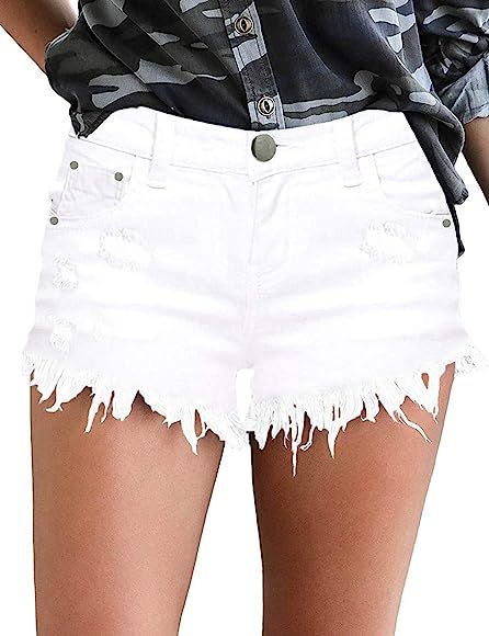 MODARANI Cut Off Denim Shorts for Women Frayed Distressed Jean Short Cute Mid Rise Ripped Hot Sho... | Amazon (US)