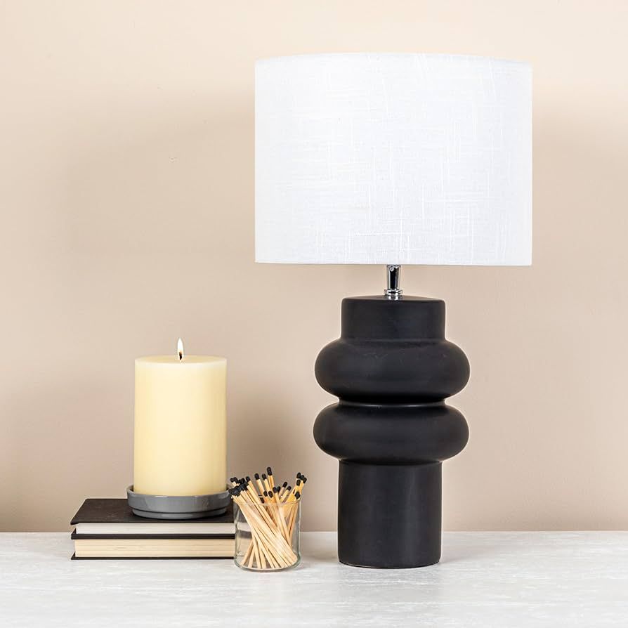 Bloomingville Stoneware Table Lamp with Linen Shade and Inline Switch, Black | Amazon (US)