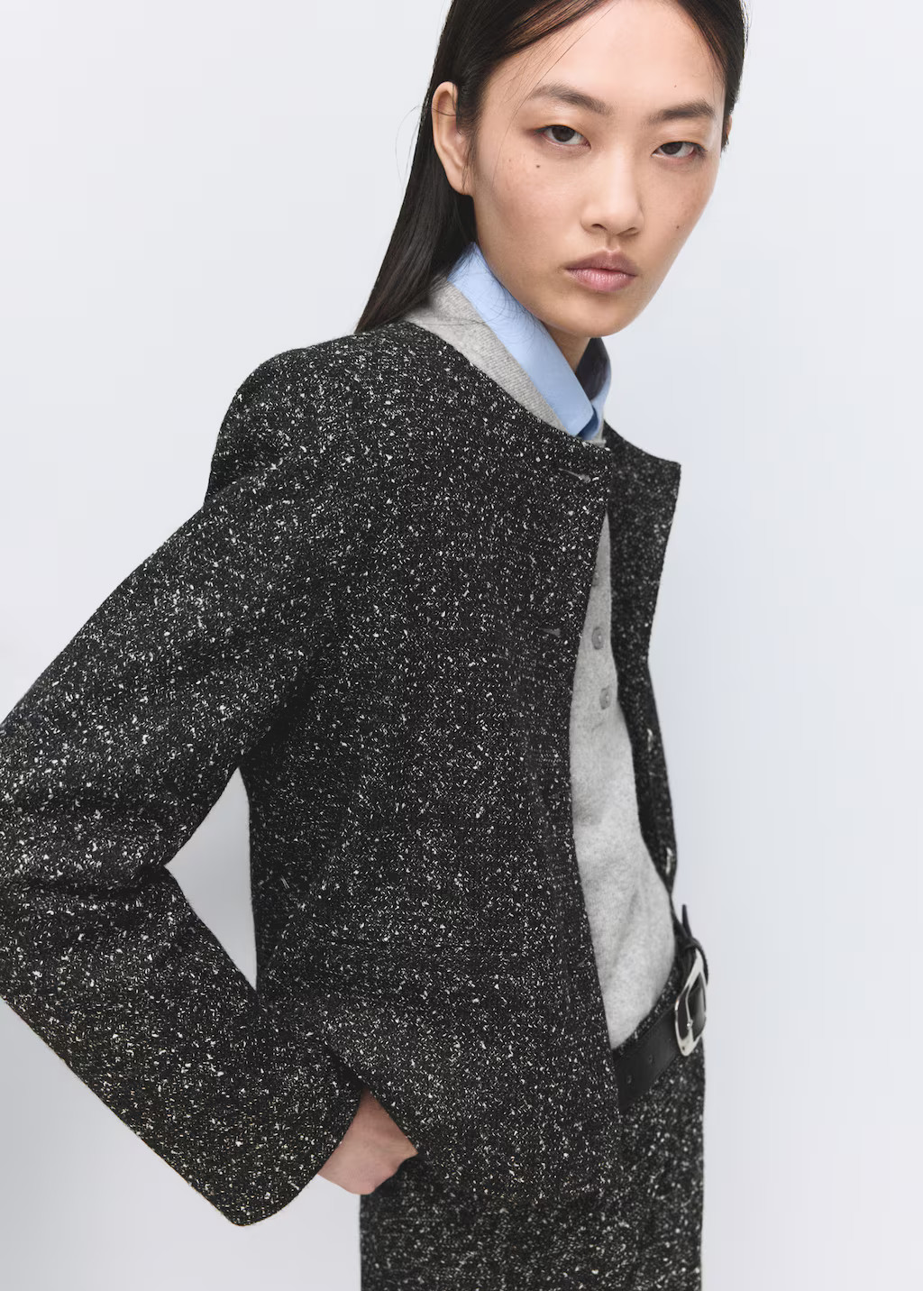 Flecked cotton-blend jacket | Mango (US/MX/AU)