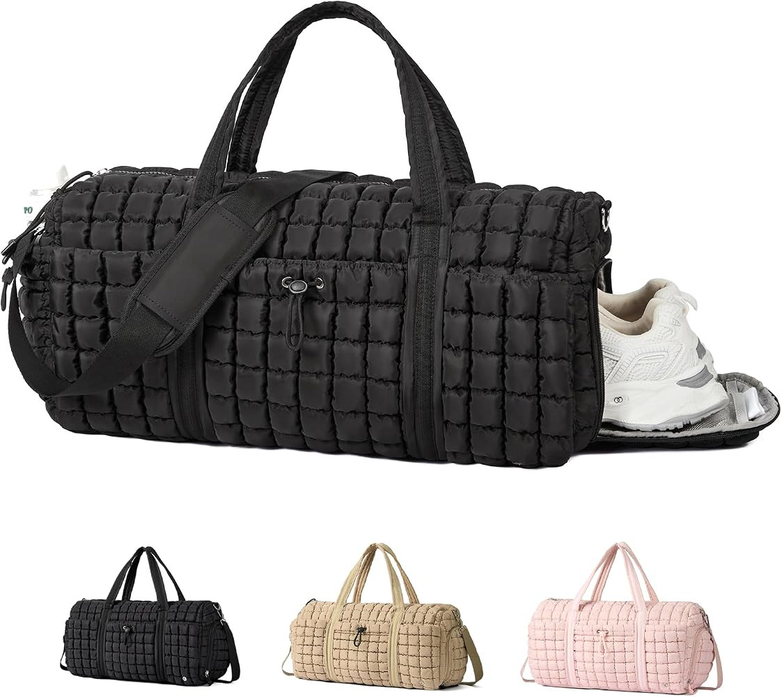 CLUCI Quilted Duffel Bag for Women, Large Puffer Duffle Weekender Bag with Shoe Compartment, Over... | Amazon (US)