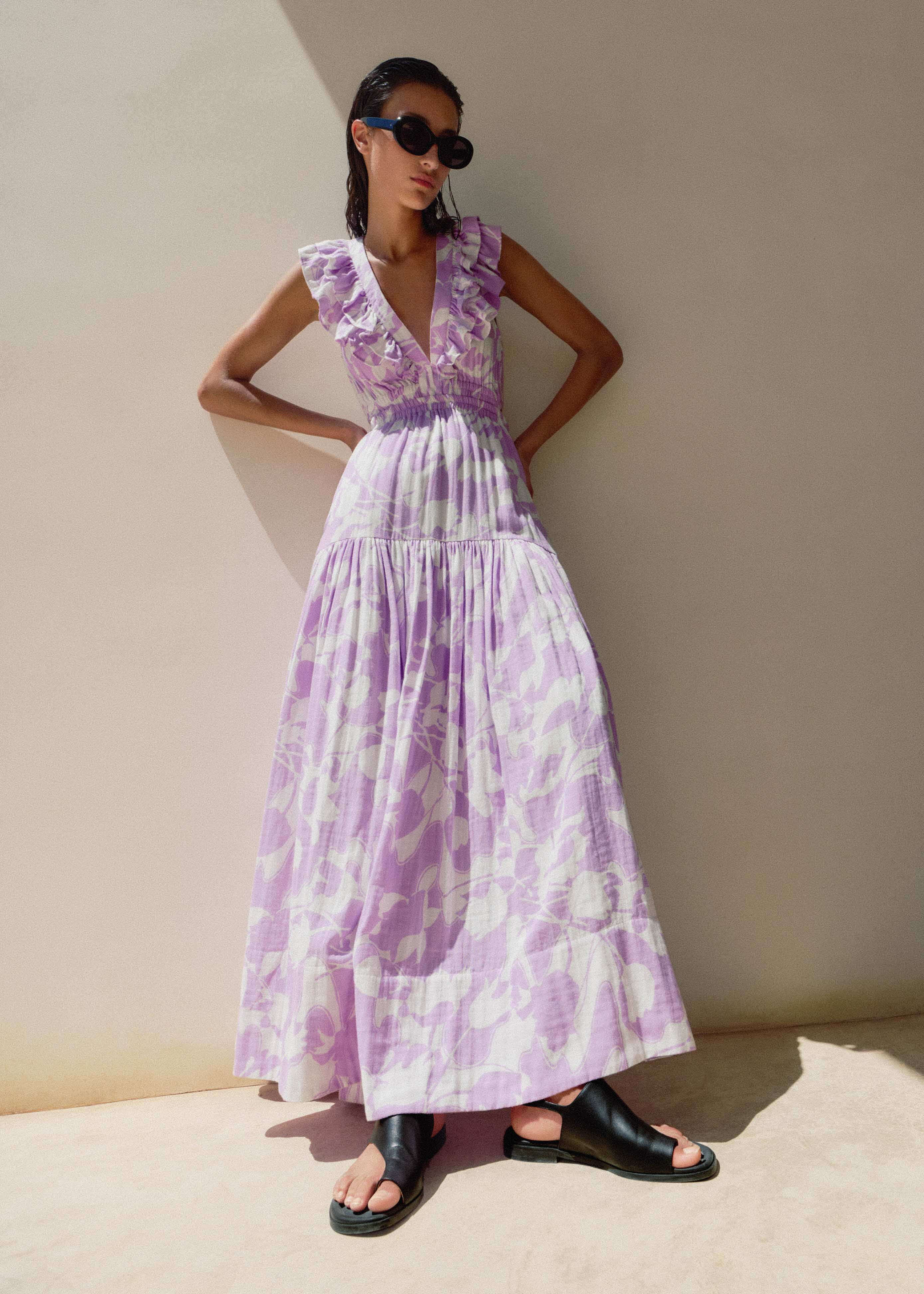 Women's White Cheesecloth Tulip Print Halterneck Frill Maxi Dress | ME+EM | ME+EM Global (Excluding US)