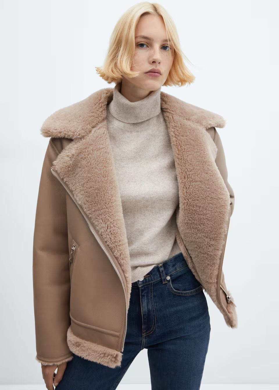 Faux shearling-lined jacket | MANGO (US)