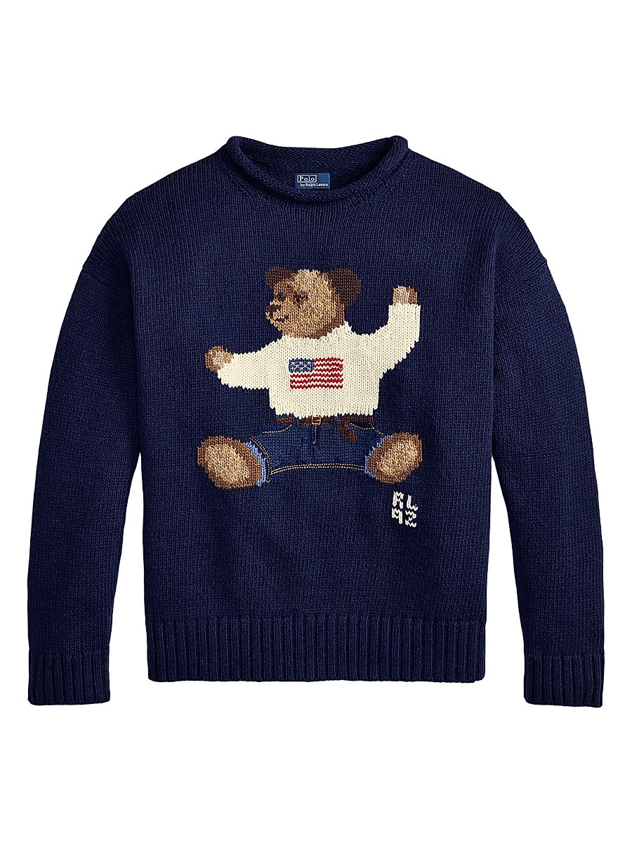 Women's Polo Bear Cotton-Linen Sweater - Newport Navy Multi - Size XS | Saks Fifth Avenue
