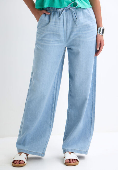 Womens Light Blue Wide Leg Drawstring Jeans | Peacocks