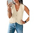 Saodimallsu Womens Sleeveless V Neck Sweater Vest Cropped Button Down Crochet Casual Loose Knit S... | Amazon (US)