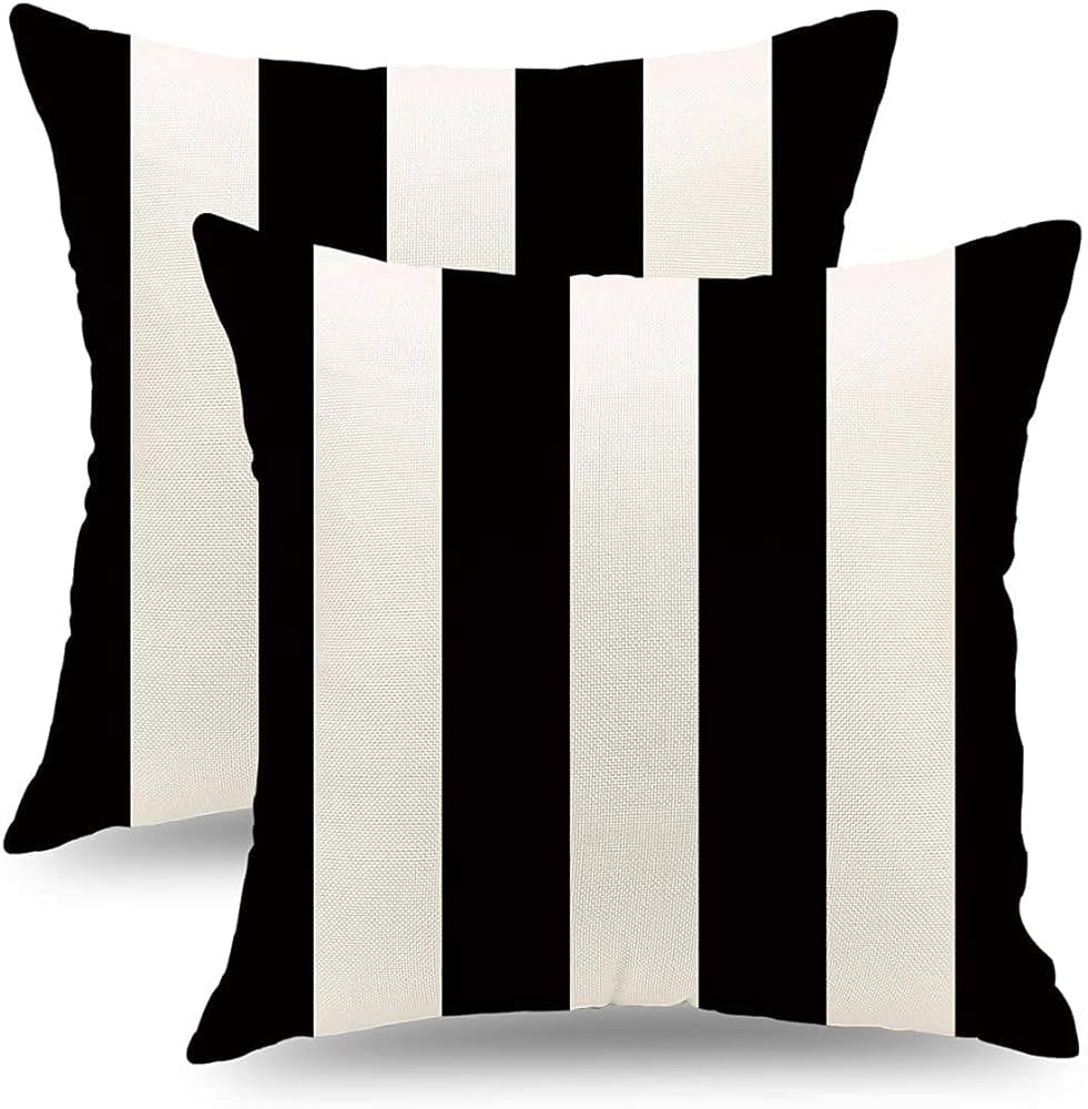 QIQIANY Set of 2 Striped Throw Pillow Covers 18x18 Inch Square Linen Black and White Striped Deco... | Amazon (US)