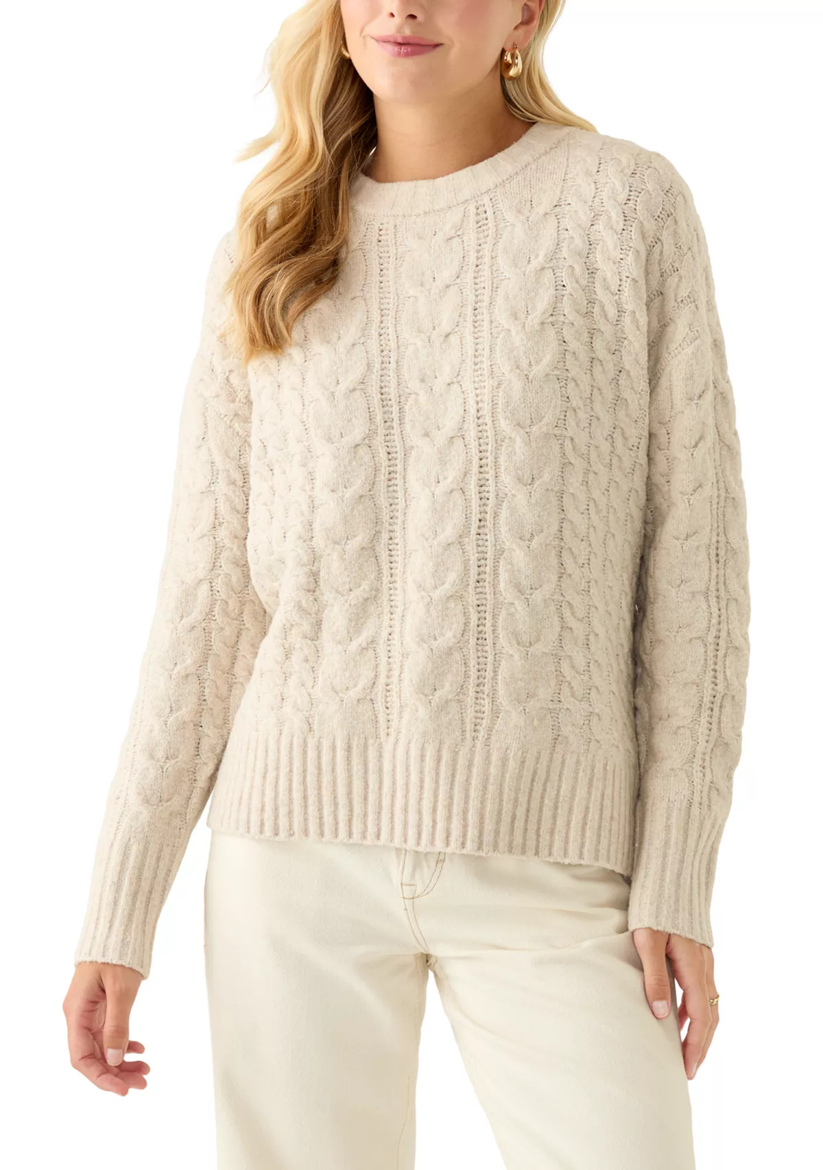 Women's Long Sleeve Crew Neck Mix Cable Knit Sweater | Belk
