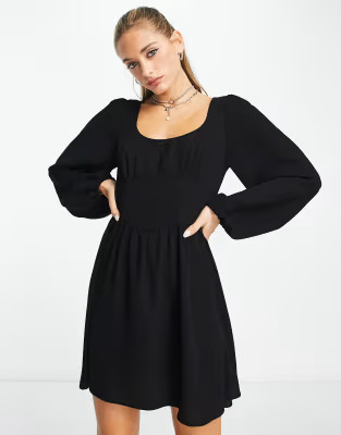 ASOS DESIGN waisted babydoll tea dress in black | ASOS (Global)
