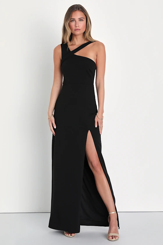 Adored Attention Black Asymmetrical Sleeveless Maxi Dress | Lulus (US)
