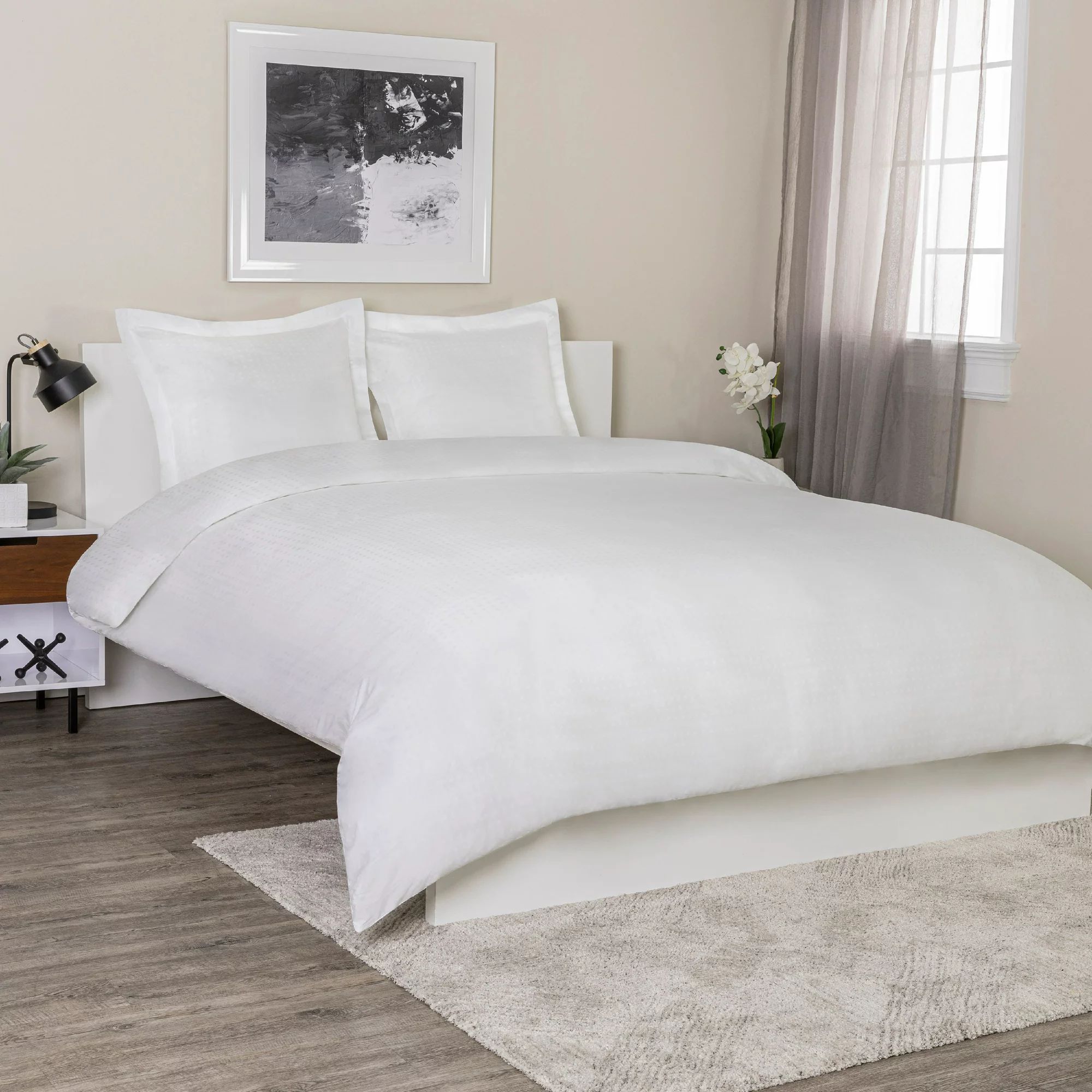 Hotel Styles White 3-Piece 300 Thread Count 100% Cotton Dobby Dot Duvet Cover Set, Queen | Walmart (US)