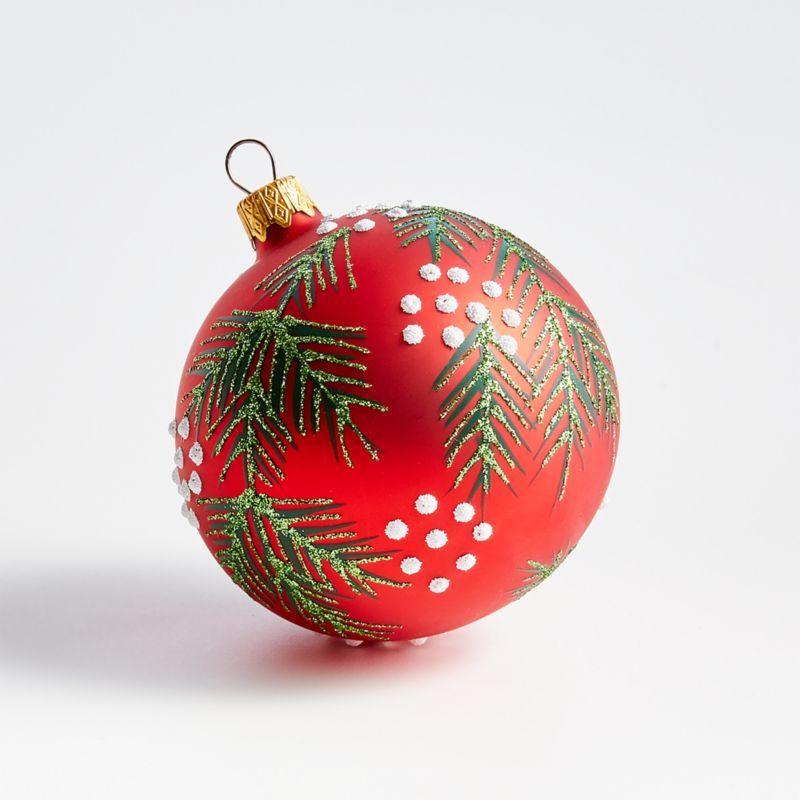 Pine Bough Red Ball Christmas Tree Ornament + Reviews | Crate and Barrel | Crate & Barrel