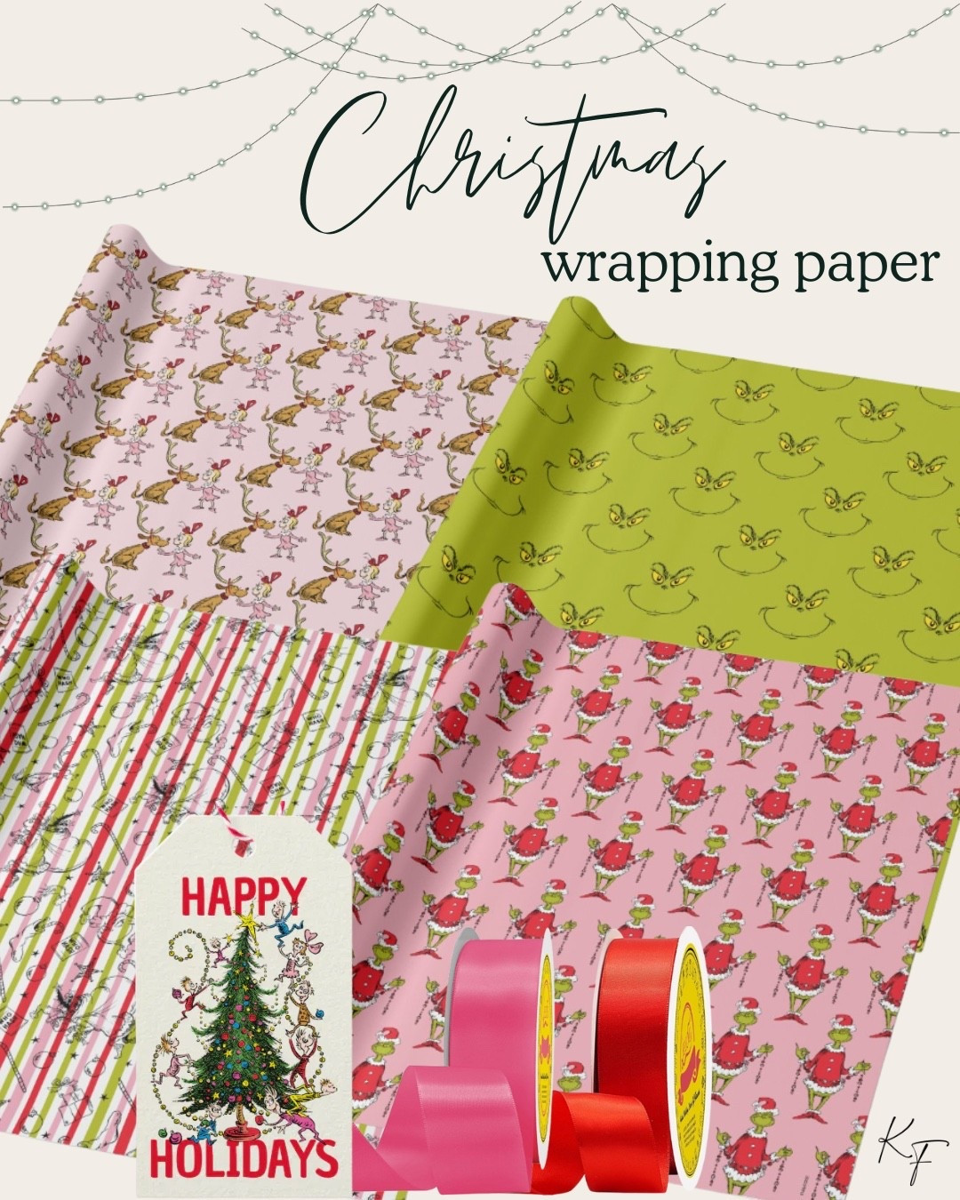 Christmas gift wrapping. Holiday wrapping. Wrapping gifts. Wrapping paper. Christmas wrapping paper. Grinch wrapping paper. Pink wrapping paper. Green wrapping paper 

#LTKHoliday #LTKGiftGuide #LTKSeasonal