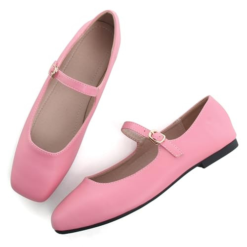 TN TANGNEST Women's Leather Flats Comfortable Square Toe Dress Flats Retro Soft Mary Jane Flats | Amazon (US)