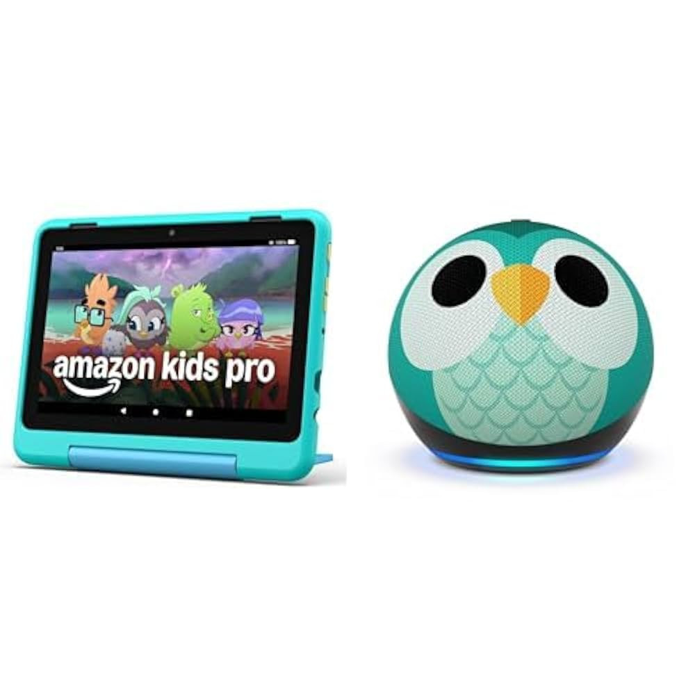 Amazon Entertainment Bundle Including Fire HD8 Kids Pro Tablet (32GB, Hello Teal) + Echo Dot Kids... | Amazon (US)