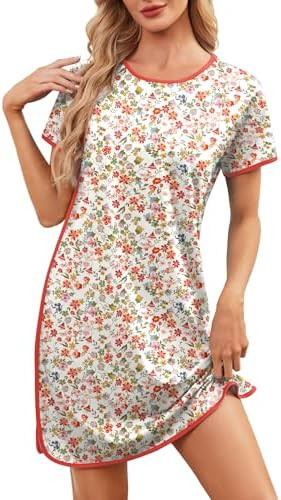 Nightgowns for Women House Dress Short Sleeves Lounge Dresses Night Gowns for Sleeping Soft Print... | Amazon (US)