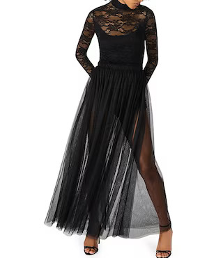 Steve Madden Long Sleeve Illusion Lace Maxi Dress | Dillard's | Dillard's