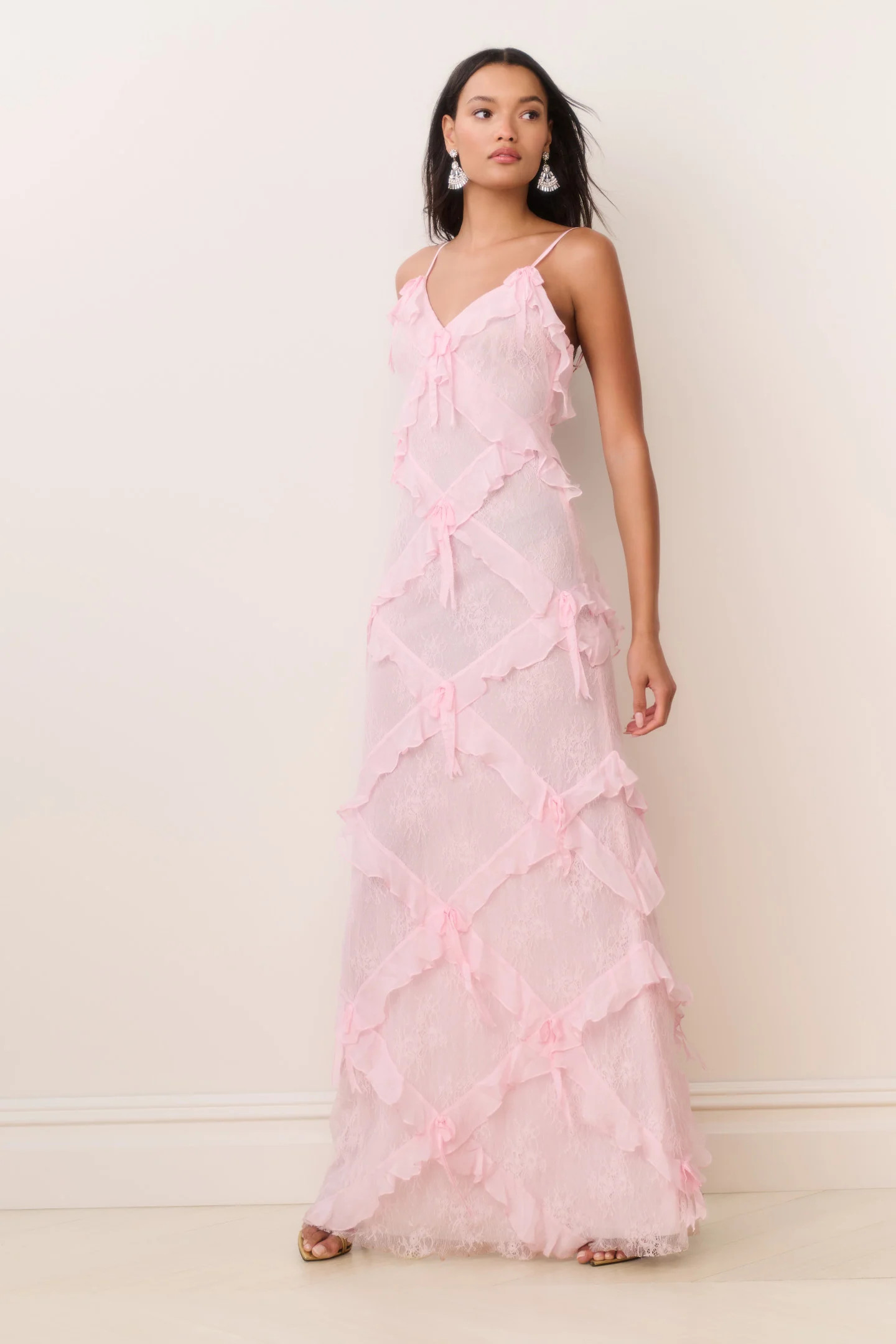 Elva Lace Bow Ruffle Maxi Dress | LoveShackFancy