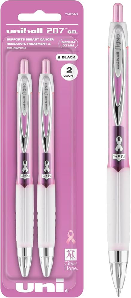uniball\u2122 207 Pink Ribbon Gel Pens, Medium Point (0.7mm), Black, 2 Pack | Amazon (US)