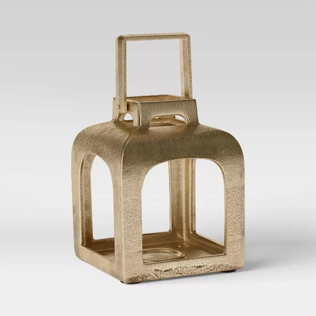 Cast Metal Outdoor Lantern Pillar Candle Holder Gold - Smith & Hawken™ | Target