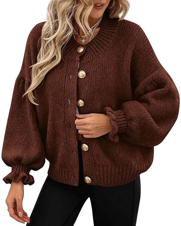 PRETTYGARDEN Womens Cropped Cardigans Trendy 2025 Ruffle Open Front Chunky Knit Sweater Oversized... | Amazon (CA)