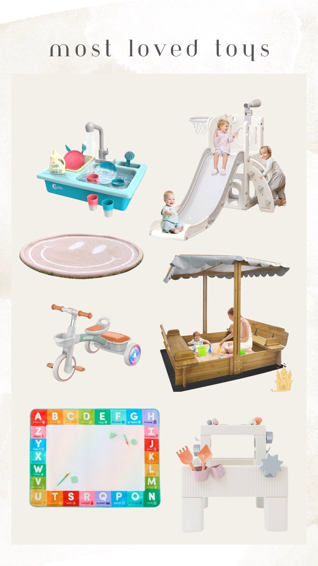 Most loved toddler toys for summer and beyond on sale - sandbox, player, working play sink, splash pad sprinkler, water paint mat, balance bike, water table

#LTKBaby #LTKKids #LTKFamily
