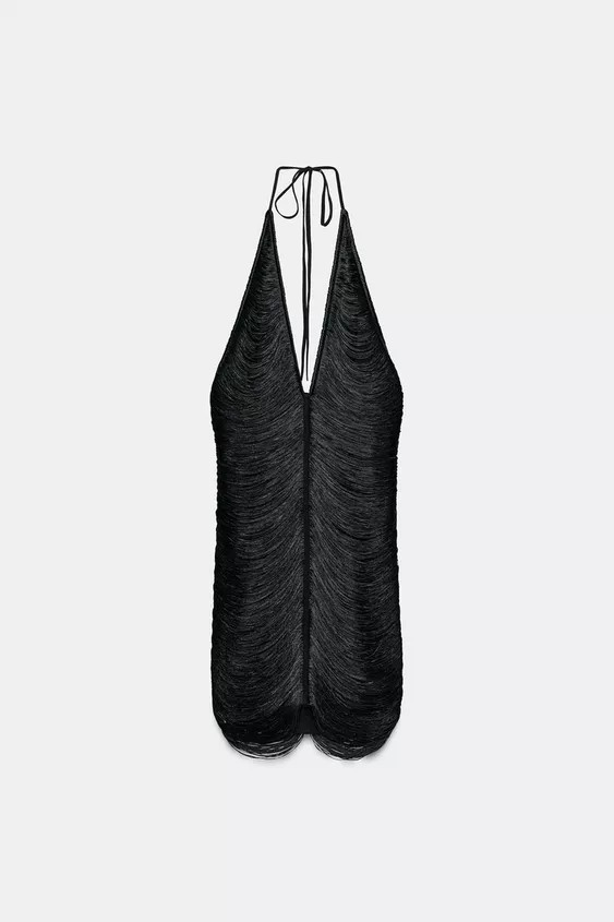 KORT KLÄNNING MED HALTERNECK OCH FRANSAR | Zara US