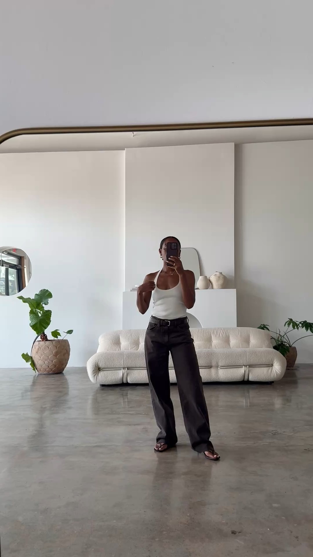 White ribbed halter top, chocolate brown straight leg jeans, kitten heel thing sandals 

#LTKShoeCrush #LTKStyleTip