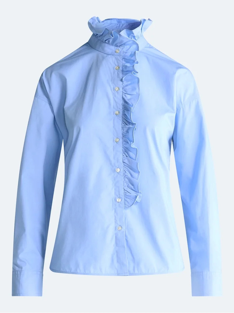 Free Assembly Women's and Women's Plus Ruffle Neck Cotton Top, Sizes XS-4X | Walmart (US)
