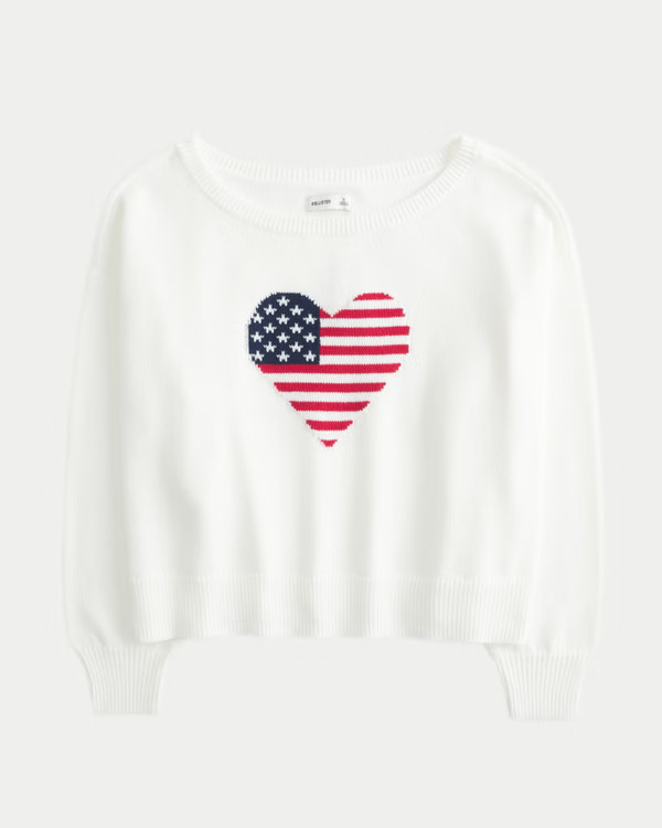 Slouchy Off-the-Shoulder Flag Heart Graphic Sweater | Hollister (US)