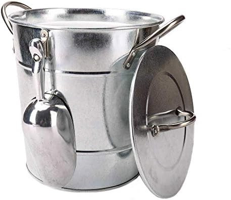 T586 4L Silver Metal Galvanized Double Walled Ice Bucket Set With Lid And Scoop       Send to Log... | Amazon (US)