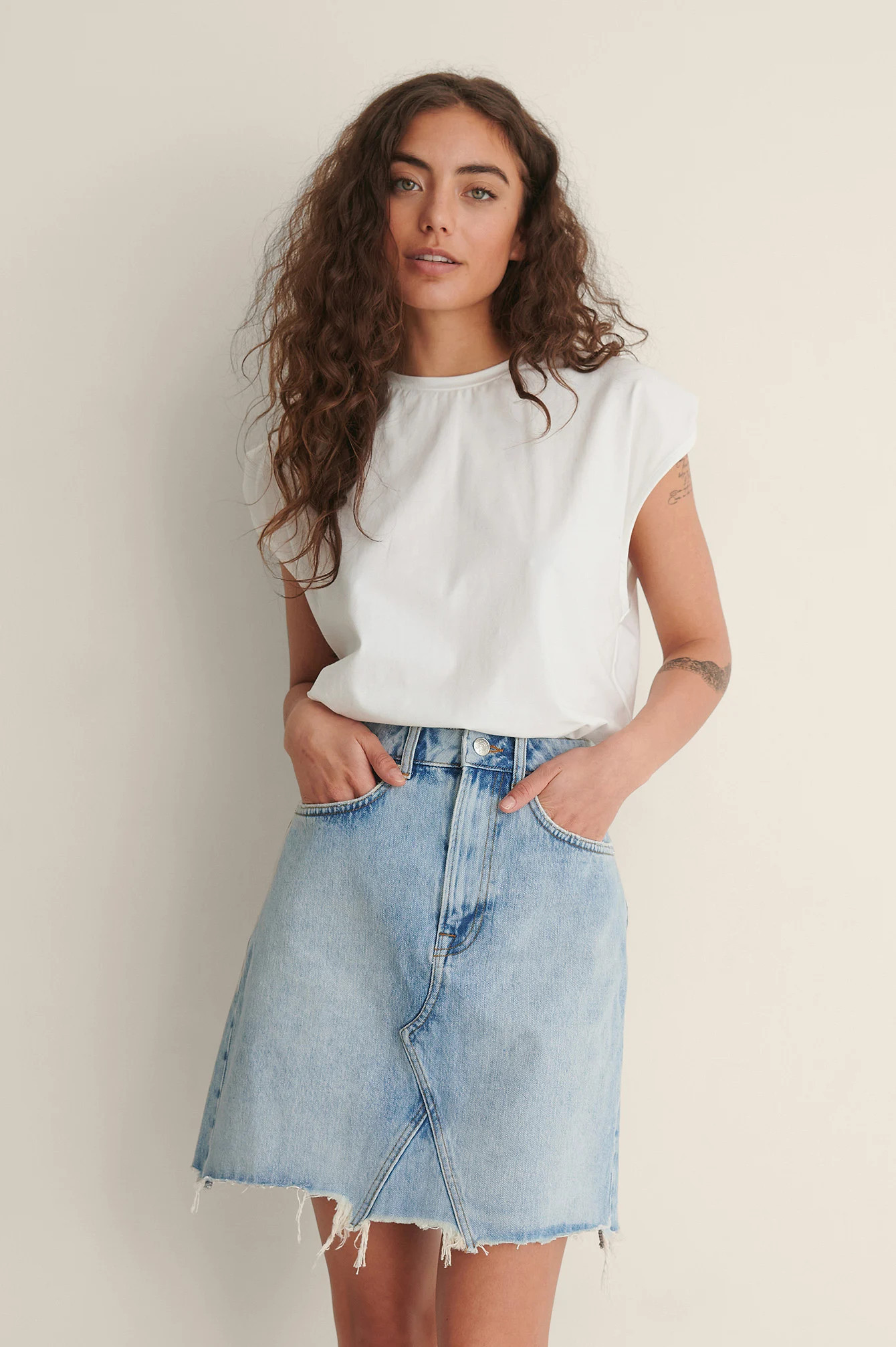 Raw Hem Mini Denim Skirt Blue | NA-KD US