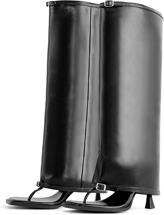 Richealnana Women's Open Toe Boots Flip Flop Fold Over Knee High Sandals Stiletto High Heel | Amazon (US)