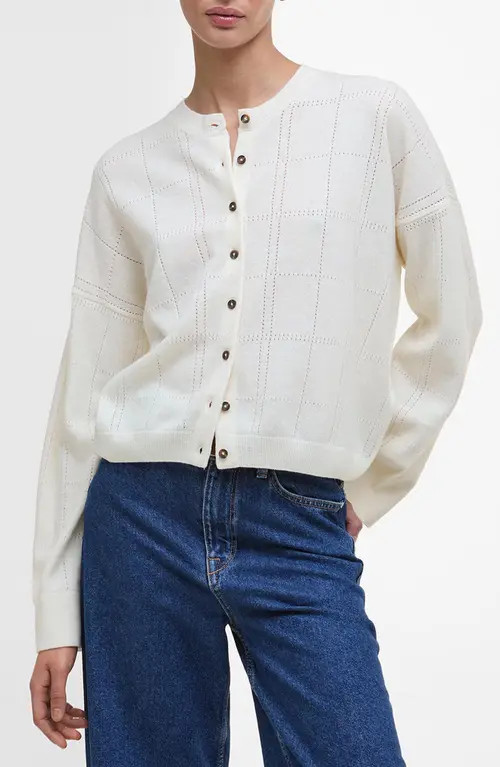 Barbour Blakely Wool Blend Cardigan in Cloud at Nordstrom, Size 12 Us | Nordstrom