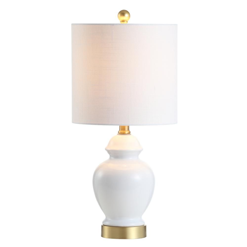 JONATHAN Y Perry 20 in. White/Brass Gold Ceramic/Metal LED Table Lamp | The Home Depot
