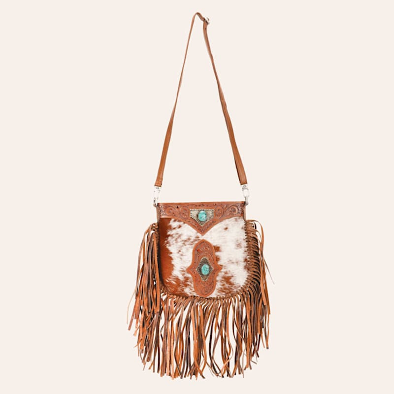 Loyal West Mojave Hair-On Hide Fringe & Turquoise Crossbody Bag | Cavender's