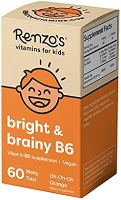 Renzo's Bright & Brainy B6, Dissolvable Vegan Vitamins for Kids, Zero Sugar, Oh-Oh-Oh Orange Flav... | Amazon (US)