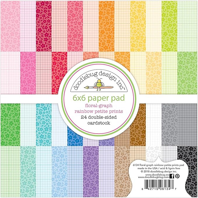 Doodlebug Petite Prints Double-Sided Paper Pad 6"X6" 24/Pkg - Floral-Graph Rainbow, 24 Designs/1 ... | Amazon (US)