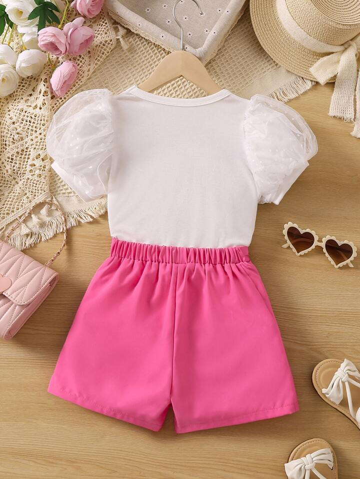 SHEIN Young Girl Elegant Color Block Street Style Princess Sleeve Top & Skirt Set For Summer | SHEIN