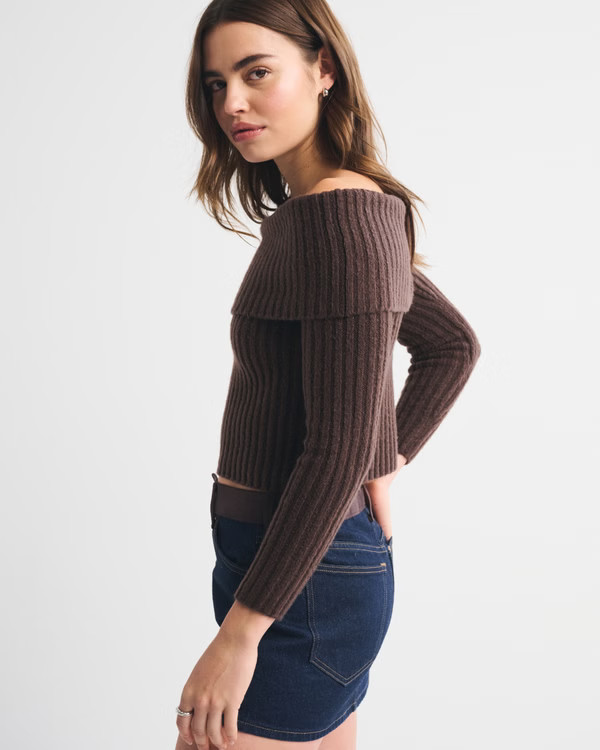 Women's Ribbed Foldover Off-The-Shoulder Sweater | Women's Party Collection | Abercrombie.com | Abercrombie & Fitch (US)