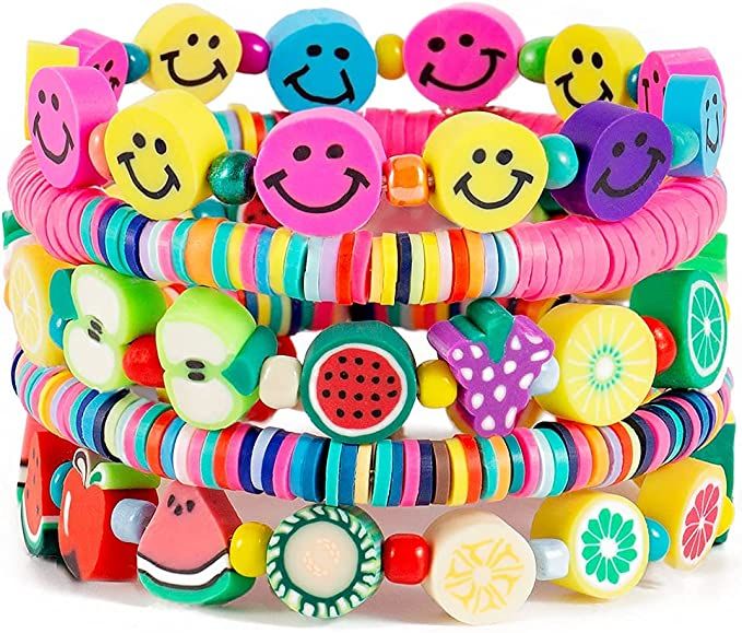Smiley Face Bracelets Y2k Bracelets Jewelry Heishi Stretch Bracelet Beaded Colorful Surfer Rainbo... | Amazon (US)