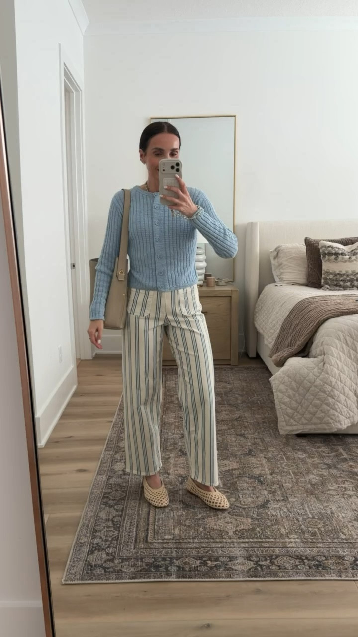 Jeans size 2, sweater size S.
Striped jeans, white blue outfit, spring style, icy blue, annabrstyle

#LTKOver40 #LTKootd