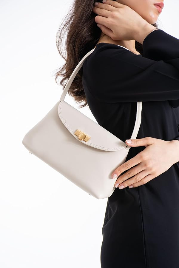Flap Shoulder Bag With Smooth Vegan Leather Finish \u2013 Twist Lock & Magnetic Closure, Stylish ... | Amazon (UK)