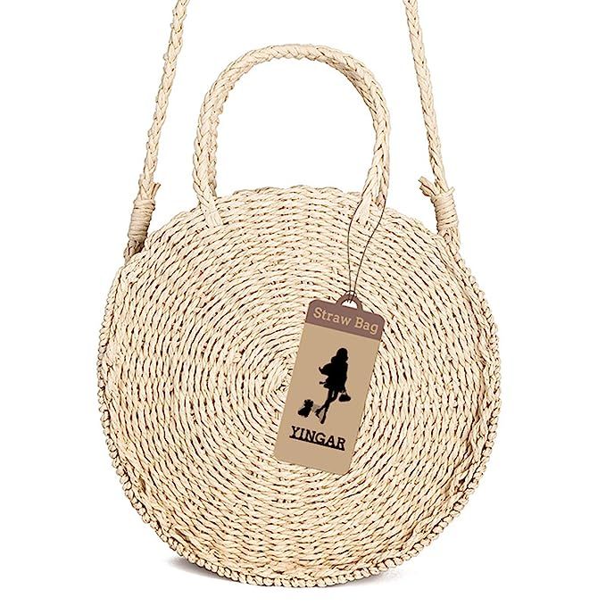Round Straw Bag Crossbody Bag Handwoven Purse for Women Fashion Shoulder Bag | Amazon (US)
