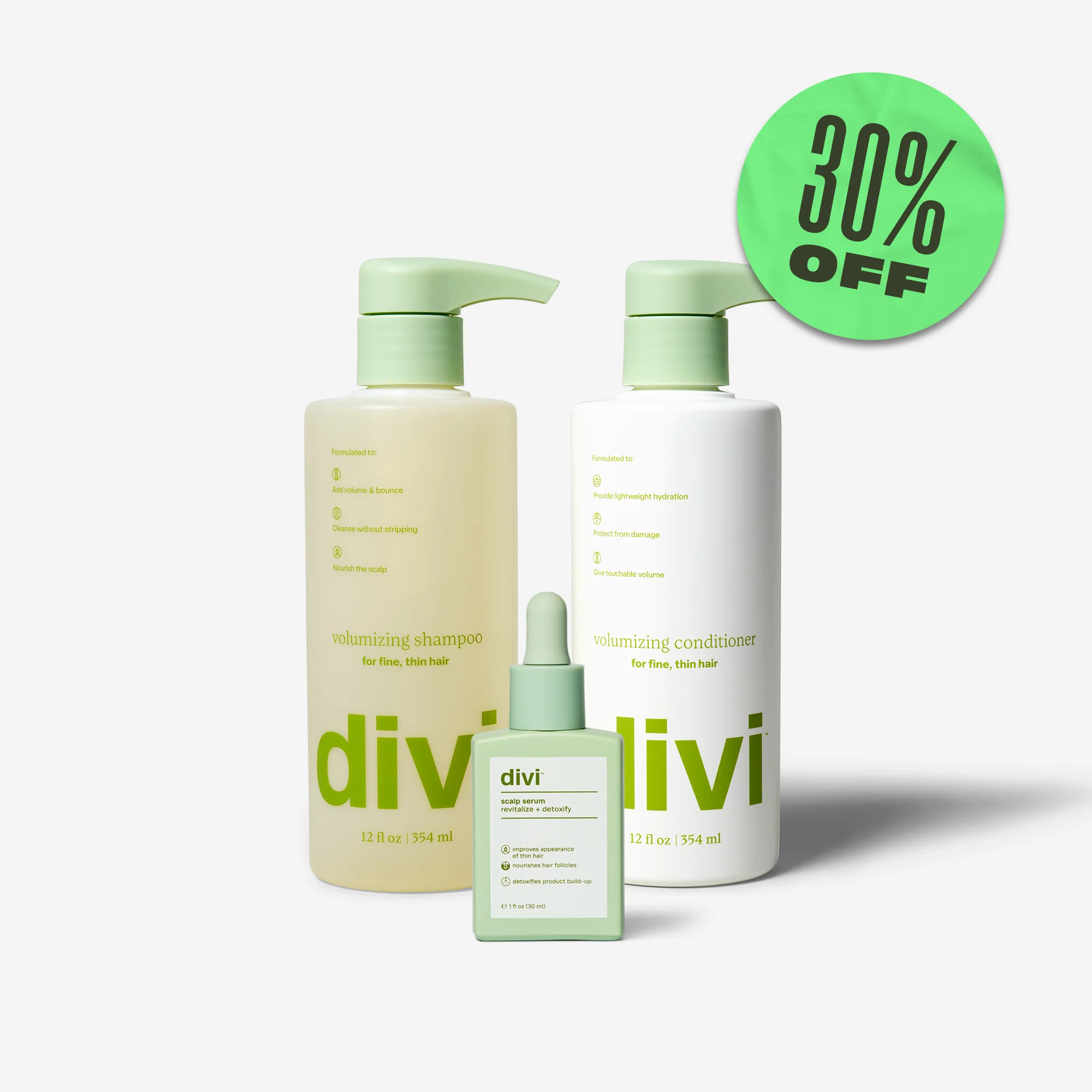 Divi Volumizing Starter Bundle | Volume Shampoo & Conditioner and Scalp Serum | Divi Official