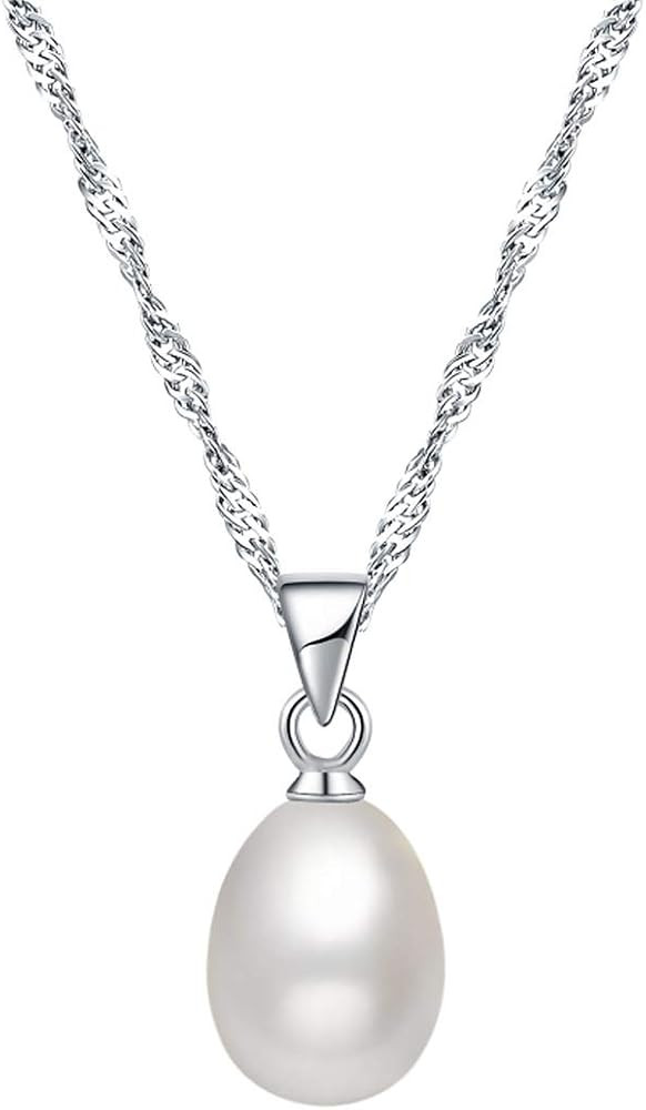 S925 Sterling Silver Drop Shape Freshwater Cultured Pearl Necklace | Silver Necklace for Women | ... | Amazon (US)