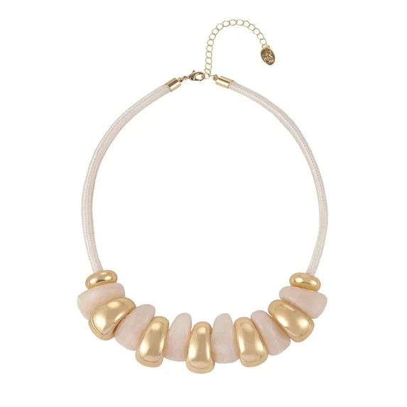 Time and Tru Goldtone Cord Cream Swirl Resin Bead Necklace | Walmart (US)