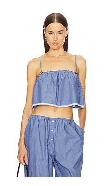 Helsa Pinstripe Poplin Camisole in Blue Pinstripe from Revolve.com | Revolve Clothing (Global)